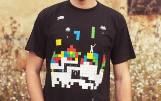 Černé tričko s obrázkovým potiskem Old games. Potisk staré hry na tričku. Lemmings , Pacman, Prince of Persia. PC hry na tričku.