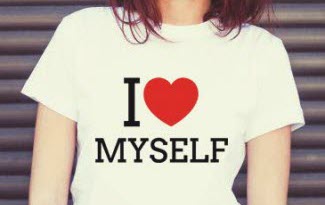 Bílé tričko s potiskem I love myself s velkým červeným srdíčkem. Bavlněné tričko.