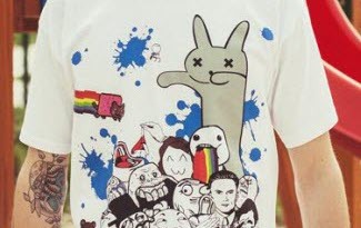 Bílé tričko s potiskem Meme legends. Velká skupinka postaviček legend světa meme. Legendy Troll Face, Me Gusta, Long cat a Nyan cat. 